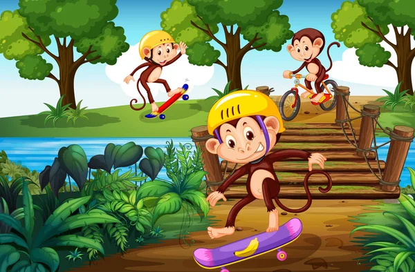 Scimmia Sport Estremi Nel Parco Illustrazione — Vettoriale Stock