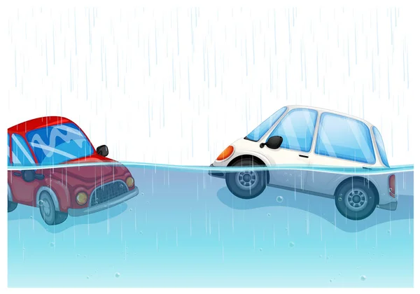 Coches Flotando Ilustración Inundación — Vector de stock