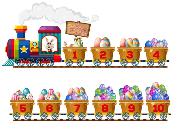 Lapin Pâques Sur Illustration Train Numéro — Image vectorielle