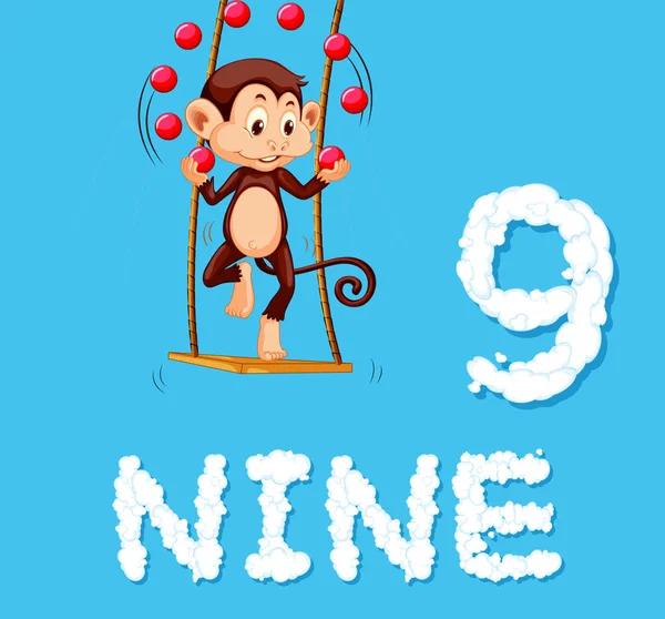 Opičí Žonglování Devět Ilustrace — Stockový vektor