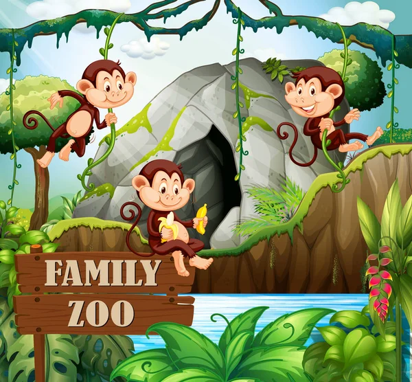 Família Macacos Natureza Ilustração Zoológico —  Vetores de Stock