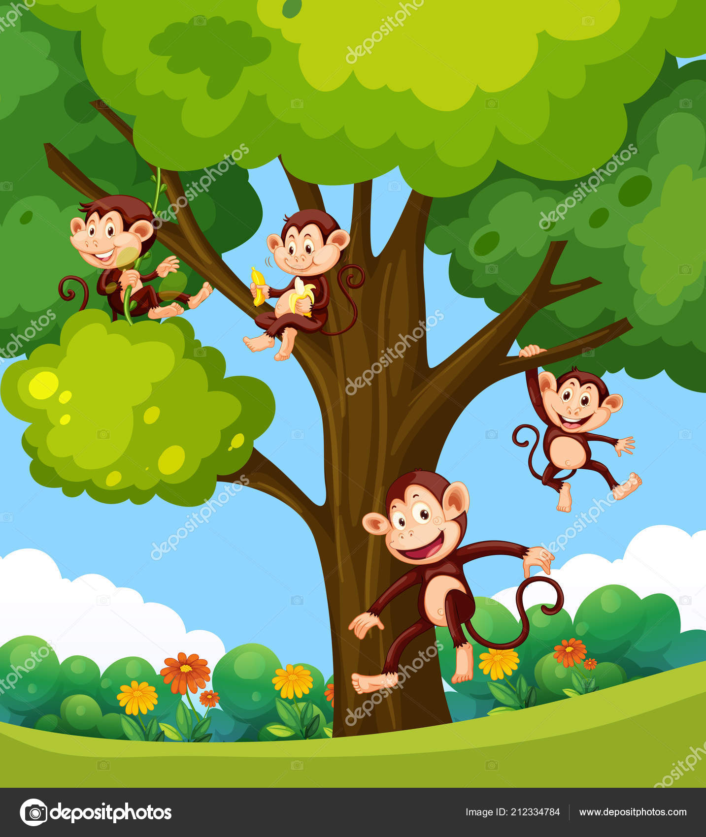 Macaco Desenho Animado Colorido Clipart Ilustração Design Floresta