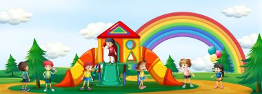 Bahçesi illüstrasyon oynayan çocuklar