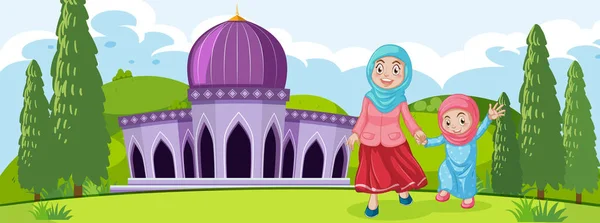 Muslim Matka Dcera Ilustrace — Stockový vektor