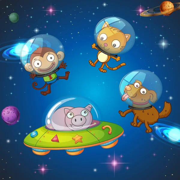 Animals exploring the space illustration