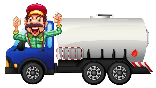 Camion Cisterna Illustrazione Conducente — Vettoriale Stock