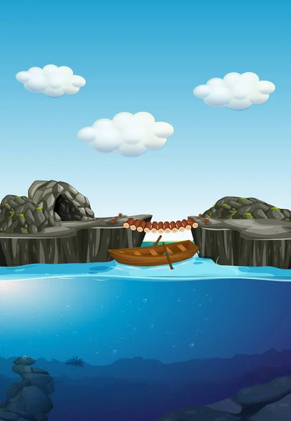 Naturen Grottan Och Undervattens Floden Illustration — Stock vektor