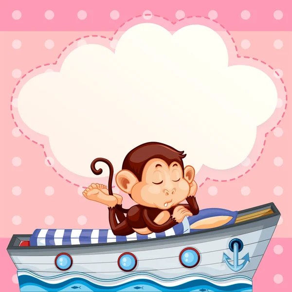 ボートのテンプレート図で寝ている猿 — ストックベクタ