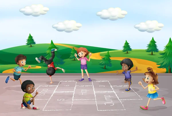 Crianças Brincam Hop Ilustração Uísque Gráficos Vetores