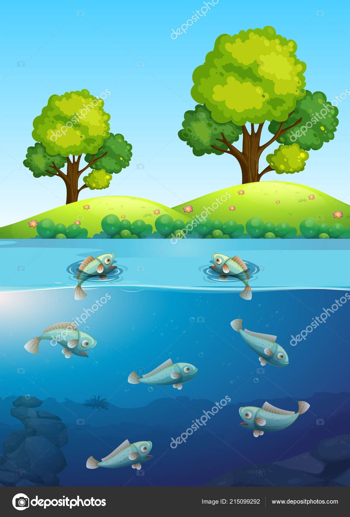 Fish pond clipart Vector Art Stock Images | Depositphotos