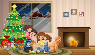 Christmas illüstrasyon kutlama bir aile