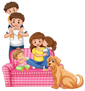 Beyaz arka plan illüstrasyon üzerinde mutlu bir aile