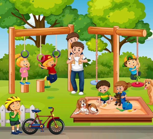 Pessoas Brincando Ilustração Playground — Vetor de Stock