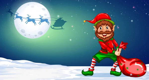 Christmas Elf Winternight Background Illustration — Stock Vector