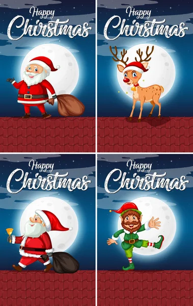 Ensemble Joyeux Noël Cartes Illustration — Image vectorielle