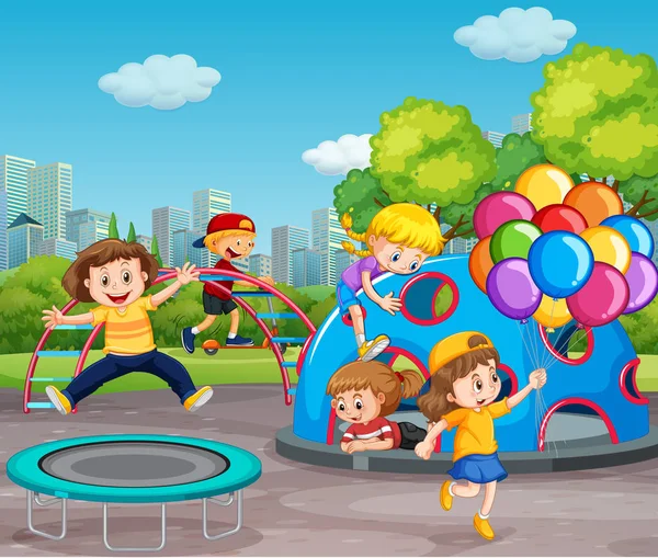 Children Playing Playground Illustration — Stock Vector