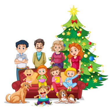 Aile christmas illüstrasyon Toplantı