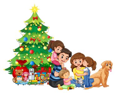 Bir aile christmas illüstrasyon Toplantı