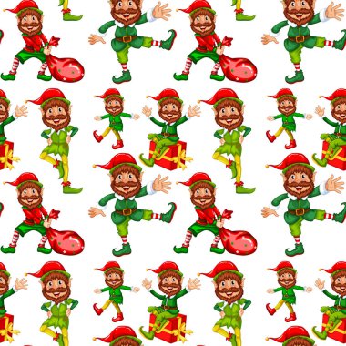 Mutlu Noel elf Dikişsiz desen illüstrasyon