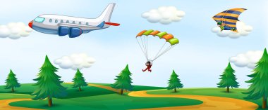 İnsanlar gökyüzü etkinlik ve peyzaj çizim ile