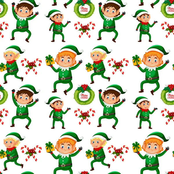 Christmas Elf Seamless Background Illustration — Stock Vector