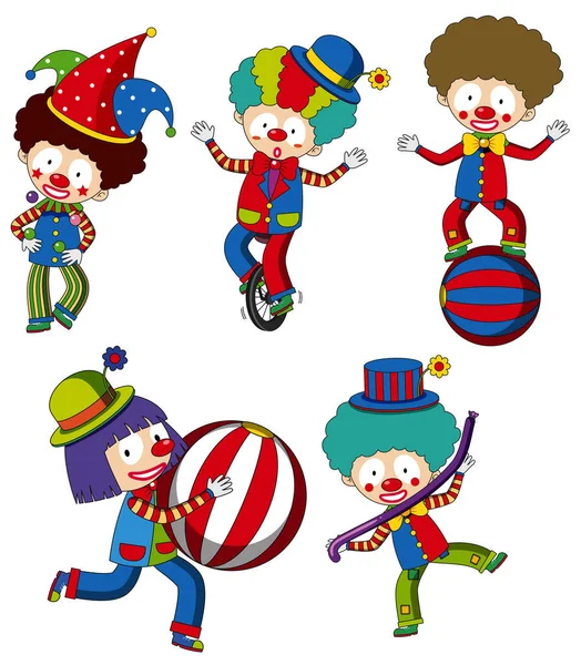Uppsättning Cirkus Clown Illustration — Stock vektor