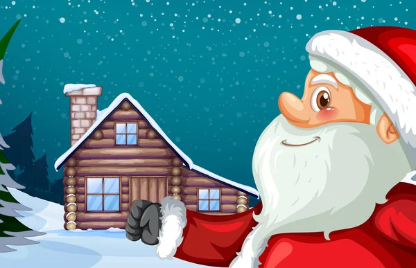 Santa Claus Inverno Cabana Fundo Ilustração —  Vetores de Stock