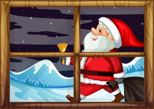 Weihnachtsmann Liefergeschenk Außerhalb Fenster Illustration — Stockvektor