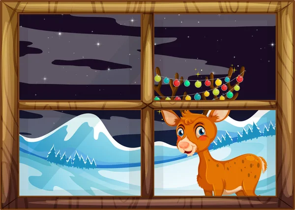 Reindeer Behide Window Concept Illustration — Stock Vector