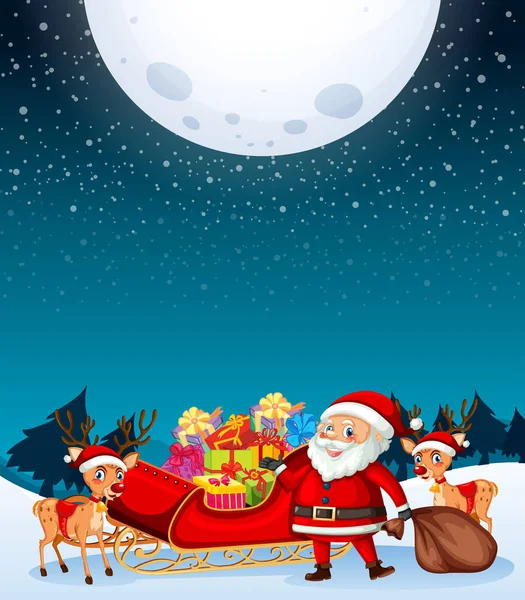 月亮下的圣诞老人插图 — 图库矢量图片