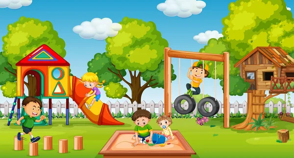 Crianças Brincando Diversão Playground Ilustração — Vetor de Stock