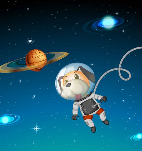 犬宇宙飛行士探索空間の図 — ストックベクタ