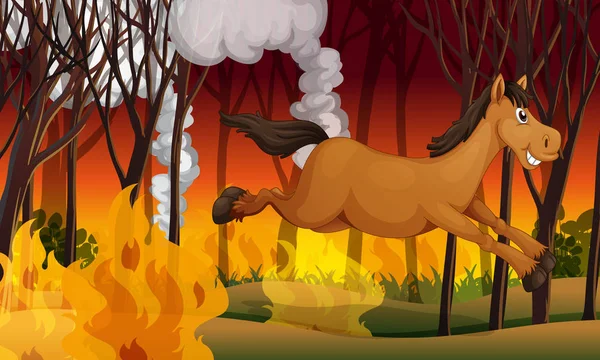 Άλογο Που Τρέχει Μακριά Από Μια Πυρκαγιά Απεικόνιση — Διανυσματικό Αρχείο