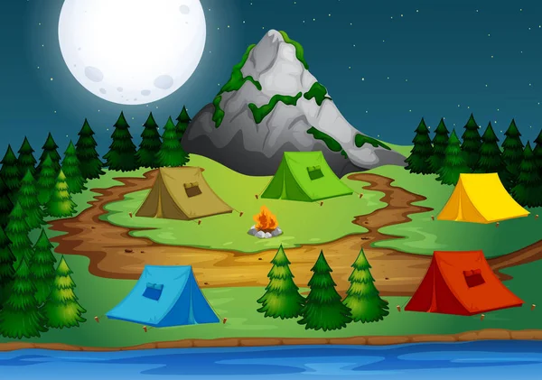 Camping in the forest at night illustration