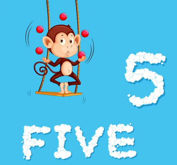 Monkey Jugling Five Ball Illustration — Stock Vector