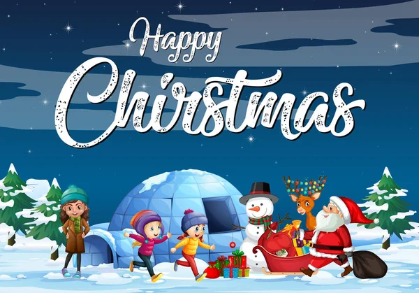 Christmas Theme Poster Santa Snow Illustration — Stock Vector