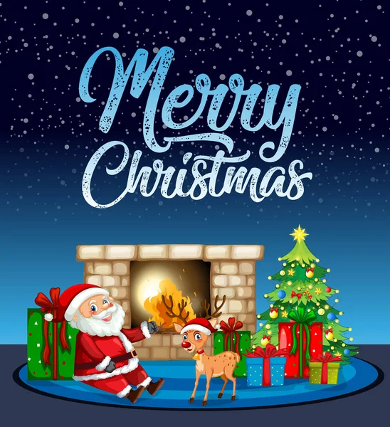 Merry Chritsmas Santa Rendieren Kaart Illustratie — Stockvector