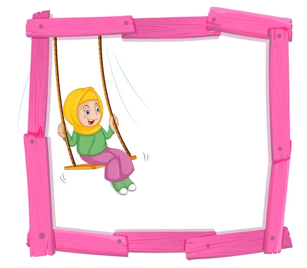 Peccato Ragazza Musulmana Swing Frame Illustrazione — Vettoriale Stock