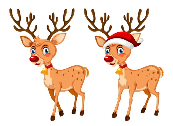 Twee Gelukkige Kerst Rendier Illustratie — Stockvector