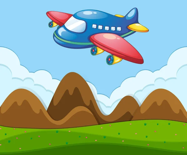 Eine Flache Landschaft Mit Flugzeug Illustration — Stockvektor