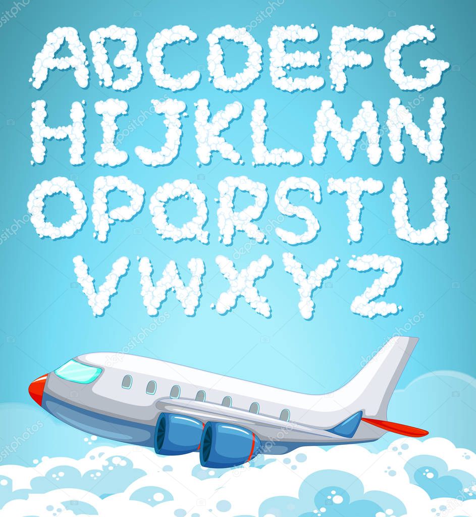 Cloud english alphabet font illustration