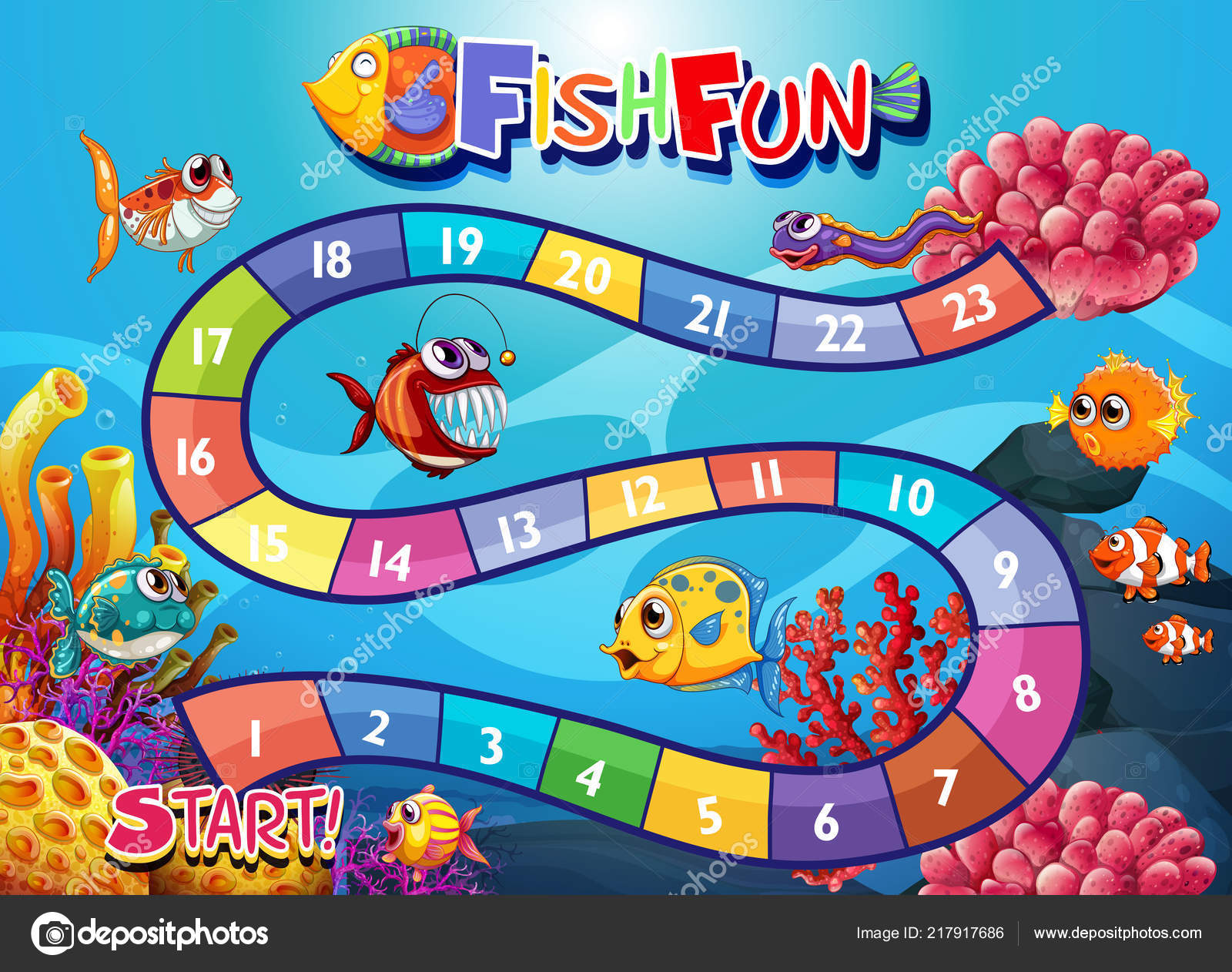 Underwater Fish Board Game Template Illustration Stock Vector by