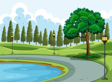 Bir gölet park çizimde