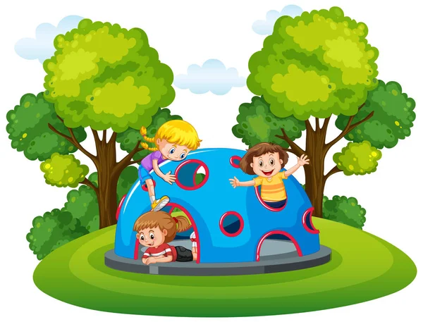 Bambini Che Giocano Parco Giochi Illustrazione — Vettoriale Stock