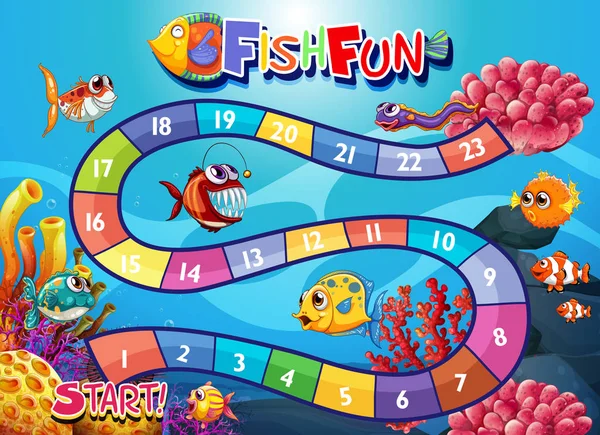Υποβρύχια Ψάρια Επιτραπέζιο Παιχνίδι Πρότυπο Εικονογράφηση — Διανυσματικό Αρχείο
