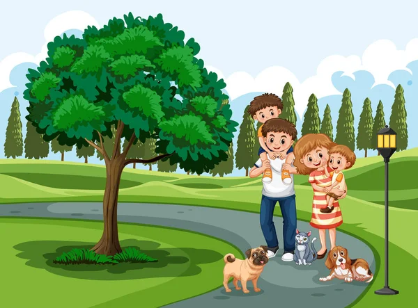 Family Visiting Park Holiday Illustration — Stock Vector