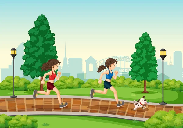 Жінка Біжить Біля Парку Ілюстрація — стоковий вектор