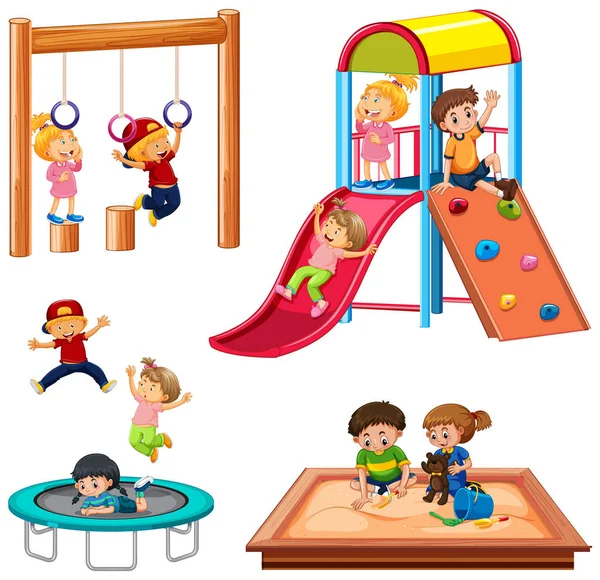 Uppsättning Lekande Barn Lekplats Utrustning Illustration — Stock vektor