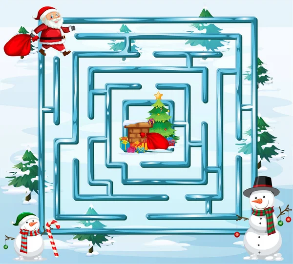 クリスマスの迷路ゲーム テンプレート イラスト — ストックベクタ