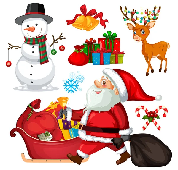 Set Christmas Objects Characters Illustration — Stock Vector